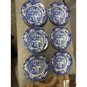 VINTAGE SPODE BLUE ITALIAN 9 INCH SOUP BOWL LOT OF 6 EX